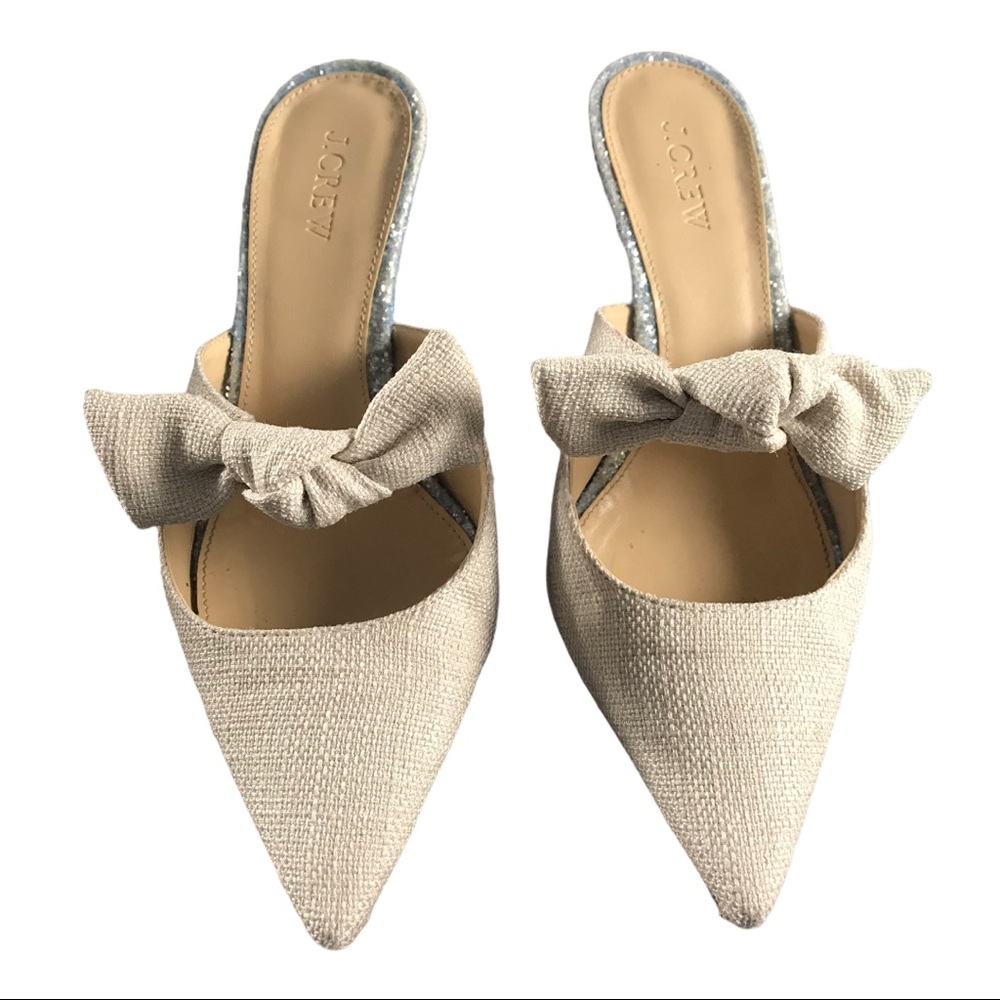 J. Crew Linen Tie Slide Heel Sophia Mules - Picture 10 of 11